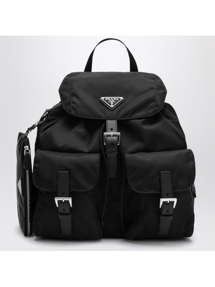 프라다 SS25 Prada Black Re-Nylon and Saffiano backpack with pouch 1BZ811OTORV44 Black