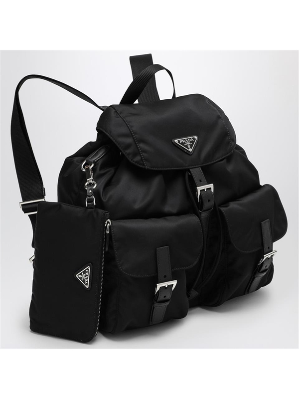 프라다 SS25 Prada Black Re-Nylon and Saffiano backpack with pouch 1BZ811OTORV44 Black