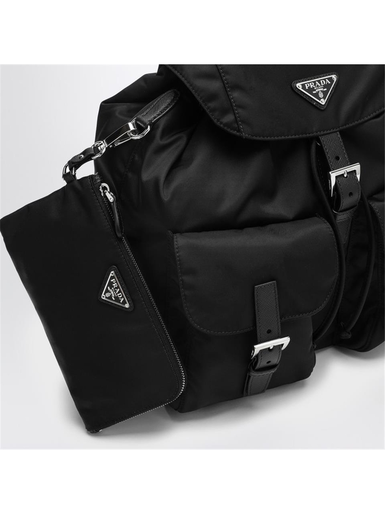 프라다 SS25 Prada Black Re-Nylon and Saffiano backpack with pouch 1BZ811OTORV44 Black