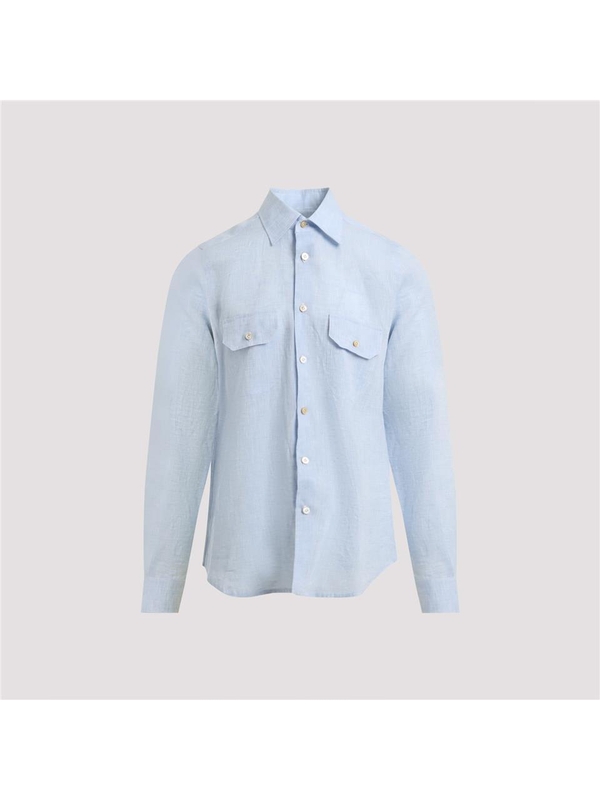 키톤 SS25 Kiton Linen Shirt UCWMH0921302000 Blue