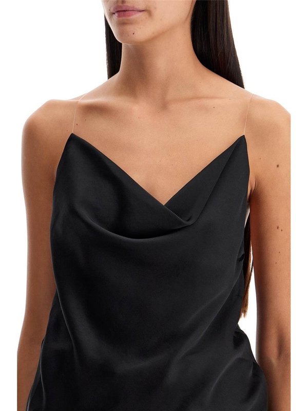 와이프로젝트 FW24 satin top with draped neckline and low 102TO006 F535 EVERGREEN BLACK