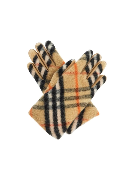 버버리 FW24 wool and leather check gloves 8097265 SAND IP CHECK