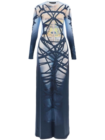 와이프로젝트 FW24 long bondage print dress 104DR006 J104 BLUE/BLACK