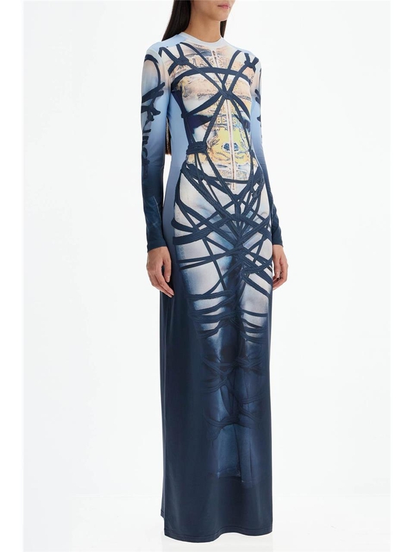 와이프로젝트 FW24 long bondage print dress 104DR006 J104 BLUE/BLACK