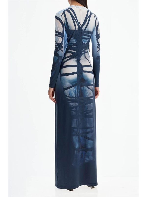 와이프로젝트 FW24 long bondage print dress 104DR006 J104 BLUE/BLACK