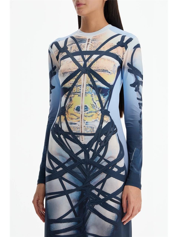 와이프로젝트 FW24 long bondage print dress 104DR006 J104 BLUE/BLACK