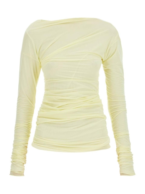 드리스반노튼 FW24 long-sleeved draped top with 242 011143 9204 PALE YELLOW