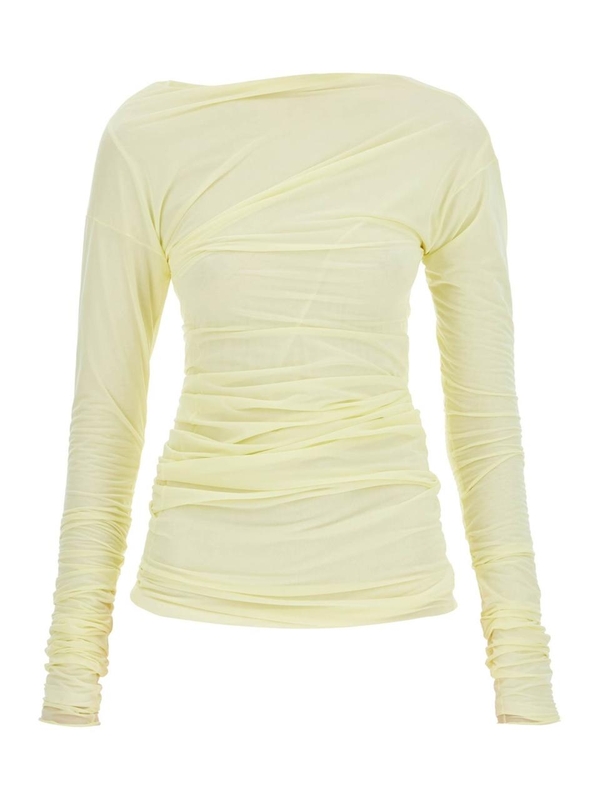 드리스반노튼 FW24 long-sleeved draped top with 242 011143 9204 PALE YELLOW