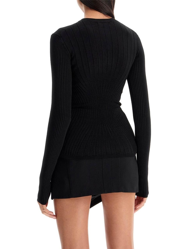 뮈글러 FW24 ribbed knit top with long sleeves 24F2TO07191116 BLACK