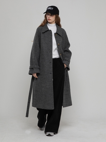 WOOL 100 LONG BALMACAN COAT CHARCOAL