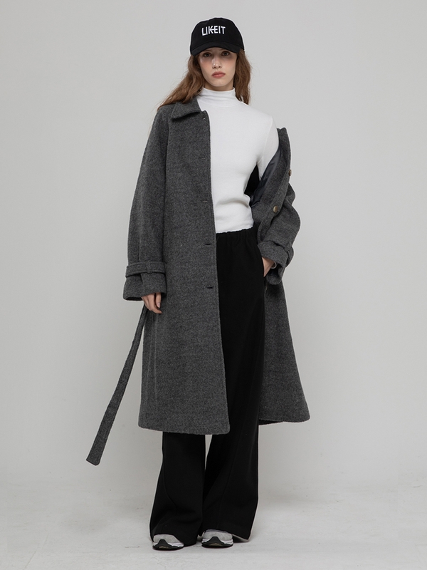 WOOL 100 LONG BALMACAN COAT CHARCOAL