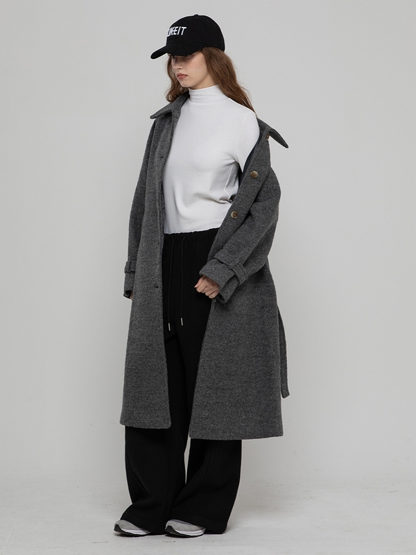 WOOL 100 LONG BALMACAN COAT CHARCOAL