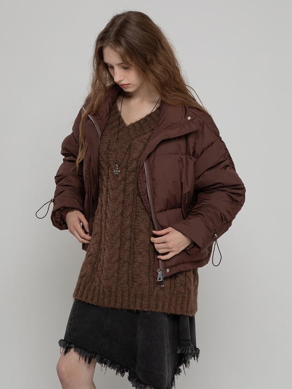 WOOL CABLE HAIRY LONG PULLOVER BRWON