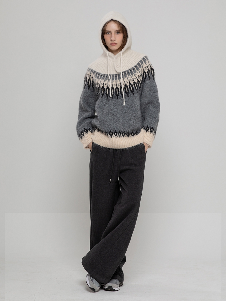 WOOL NORDIC HAIRY MIDI PULLOVER GREY