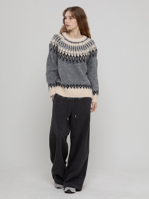 WOOL NORDIC HAIRY MIDI PULLOVER GREY