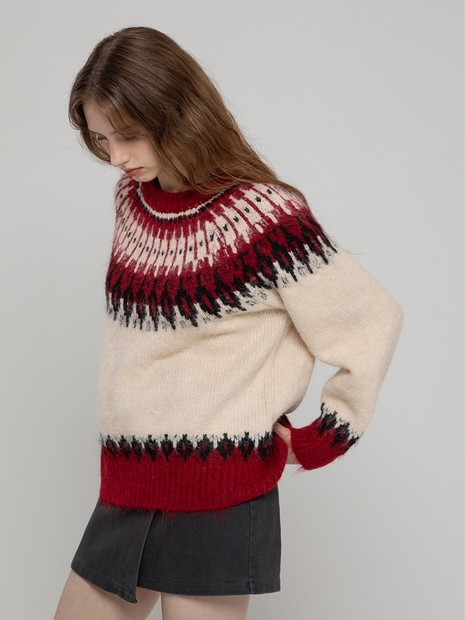 WOOL NORDIC HAIRY MIDI PULLOVER IVORY