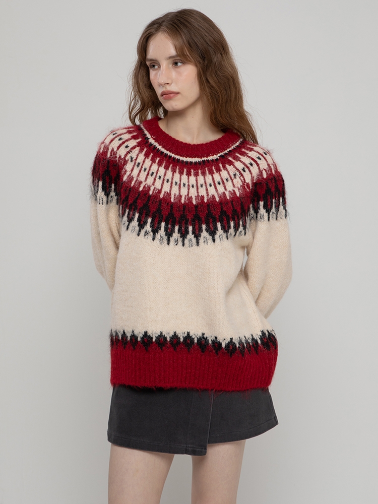 WOOL NORDIC HAIRY MIDI PULLOVER IVORY