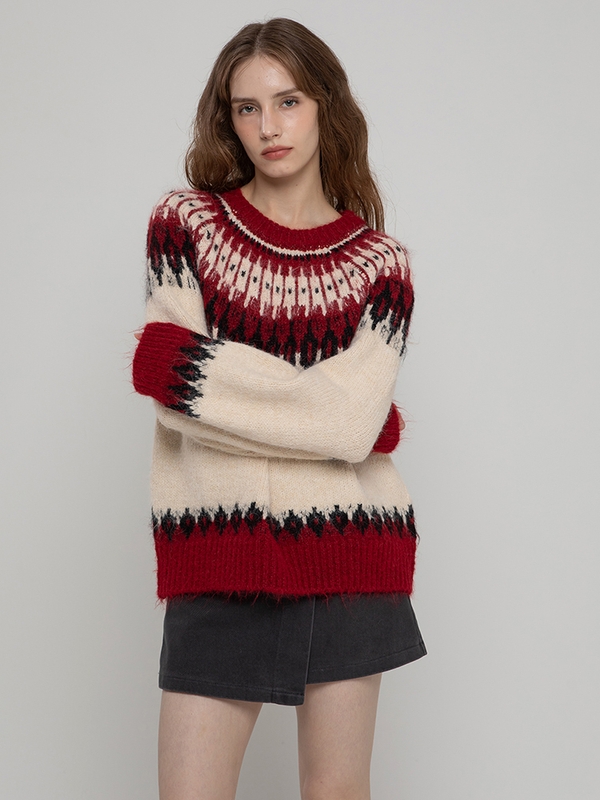 WOOL NORDIC HAIRY MIDI PULLOVER IVORY