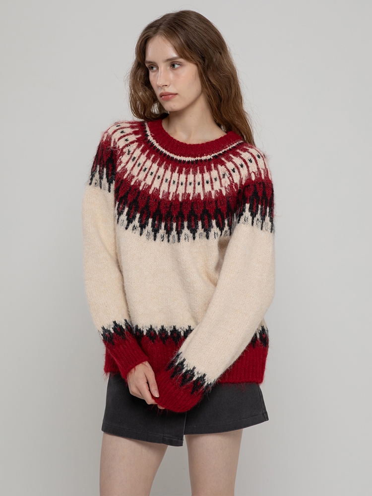 WOOL NORDIC HAIRY MIDI PULLOVER IVORY