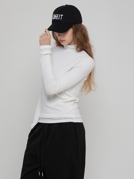 WOOL LAYERED HIGH NECK TOP WHITE