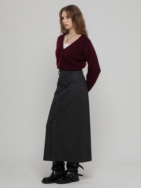 WOOL HERRINGBONE CLASSIC LONG SKIRT CHARCOAL