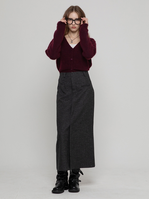 WOOL HERRINGBONE CLASSIC LONG SKIRT CHARCOAL