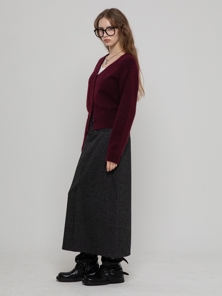 WOOL HERRINGBONE CLASSIC LONG SKIRT CHARCOAL