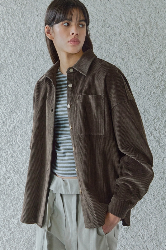 BUTTON POINT CORDUROY SHIRTS / DARK BROWN