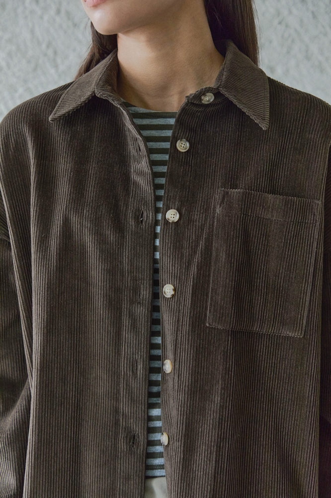 BUTTON POINT CORDUROY SHIRTS / DARK BROWN