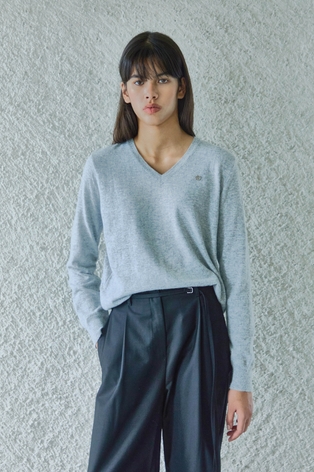 BASIC V-NECK WOOL KNIT / MELANGE GREY