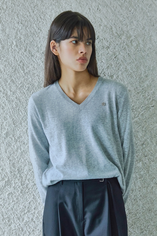 BASIC V-NECK WOOL KNIT / MELANGE GREY