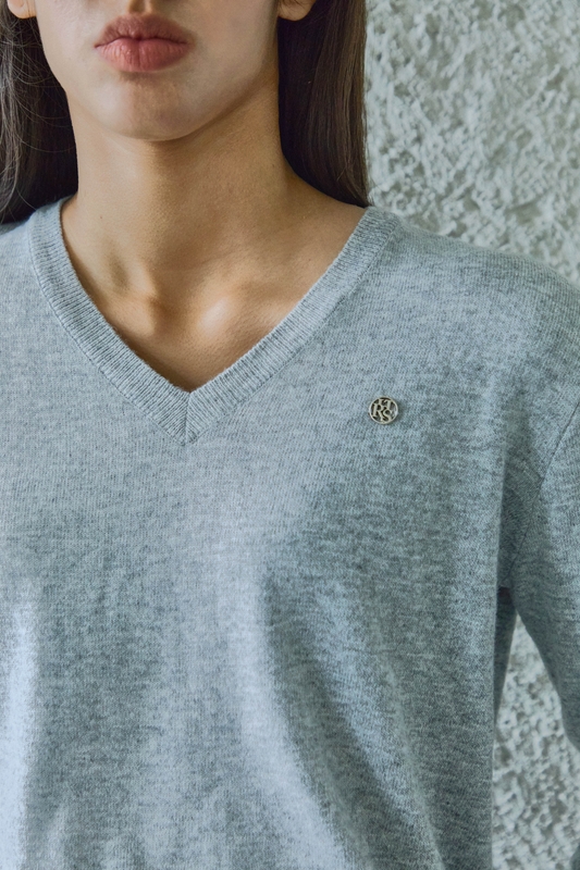 BASIC V-NECK WOOL KNIT / MELANGE GREY