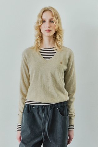 BASIC V-NECK WOOL KNIT /  BEIGE