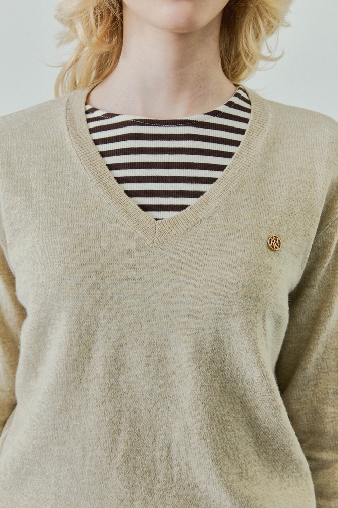 BASIC V-NECK WOOL KNIT /  BEIGE