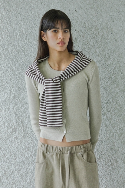 RIBBED KNIT CARDIGAN / OATMEAL