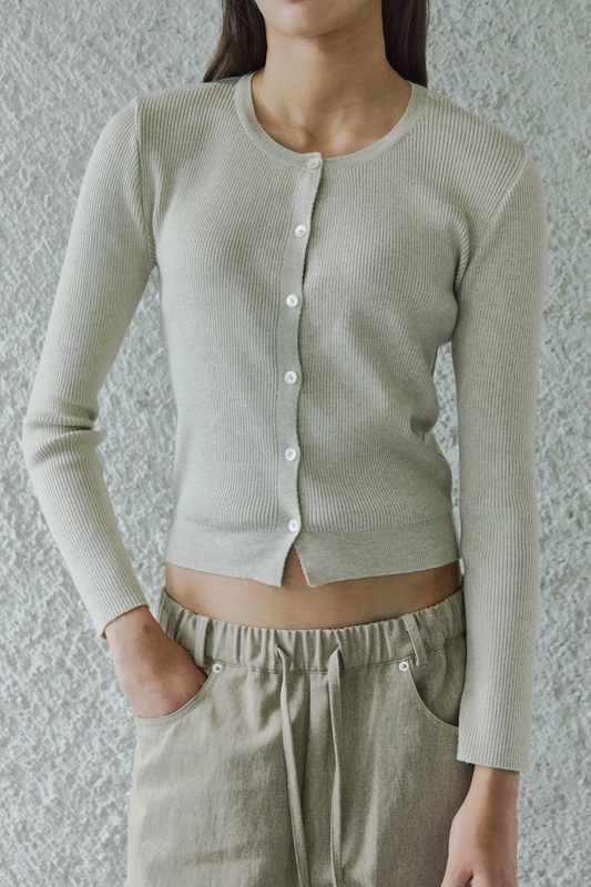 RIBBED KNIT CARDIGAN / OATMEAL