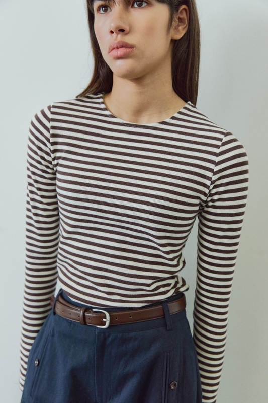 STRIPE LONG SLEEVE T-SHIRTS / BROWN