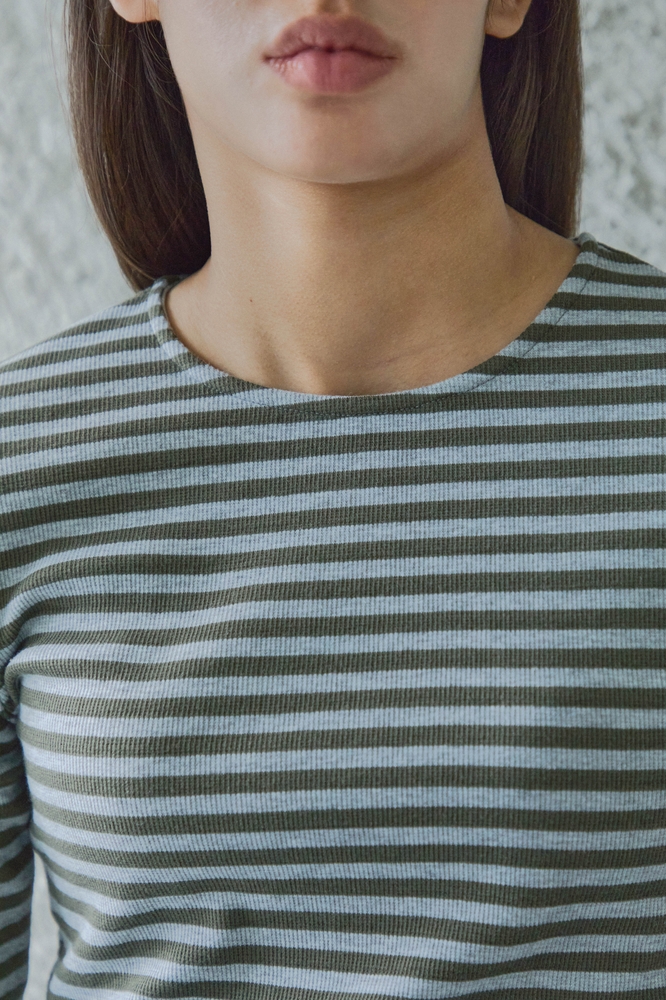 STRIPE LONG SLEEVE T-SHIRTS / KHAKI