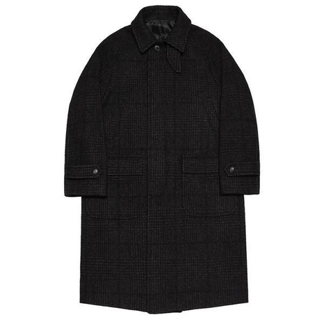 170 Glen Check Wool Balmacaan Coat (Black)