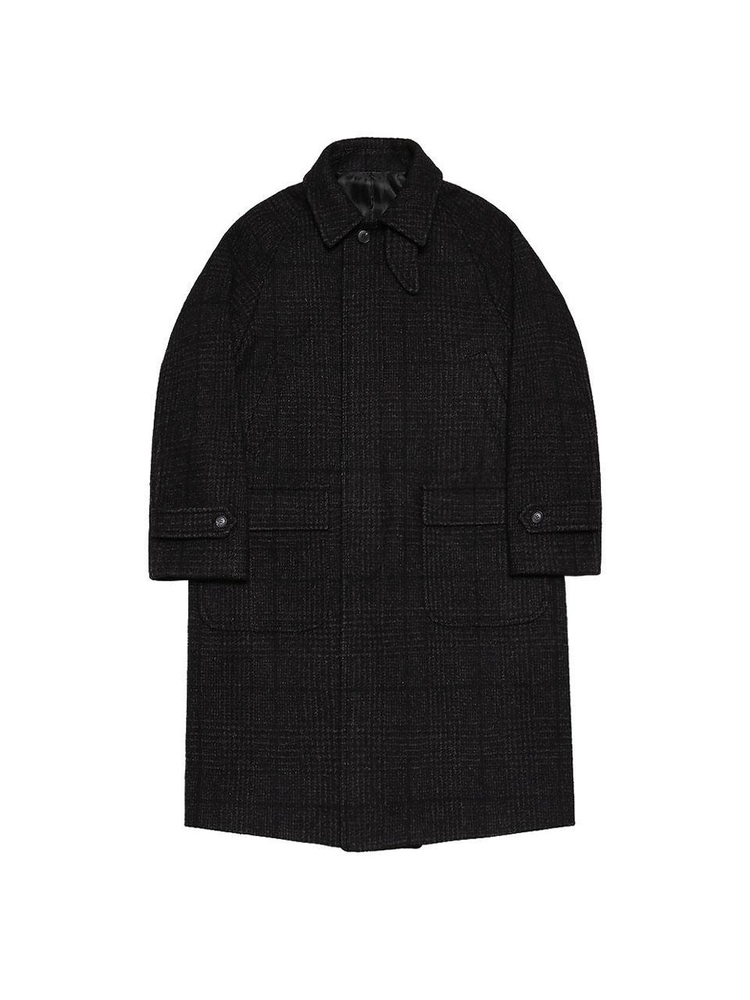 170 Glen Check Wool Balmacaan Coat (Black)