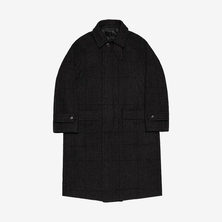 170 Glen Check Wool Balmacaan Coat (Black)