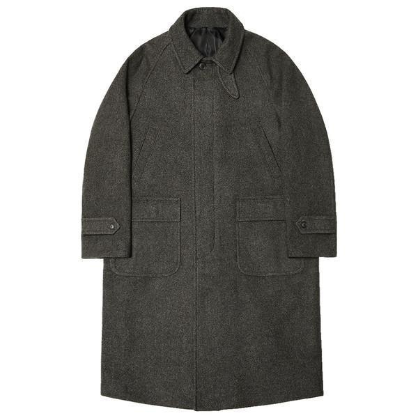 170 Twill Check Wool Balmacaan Coat (Charcoal)