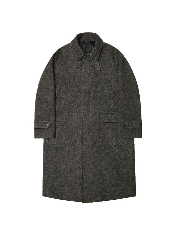 170 Twill Check Wool Balmacaan Coat (Charcoal)