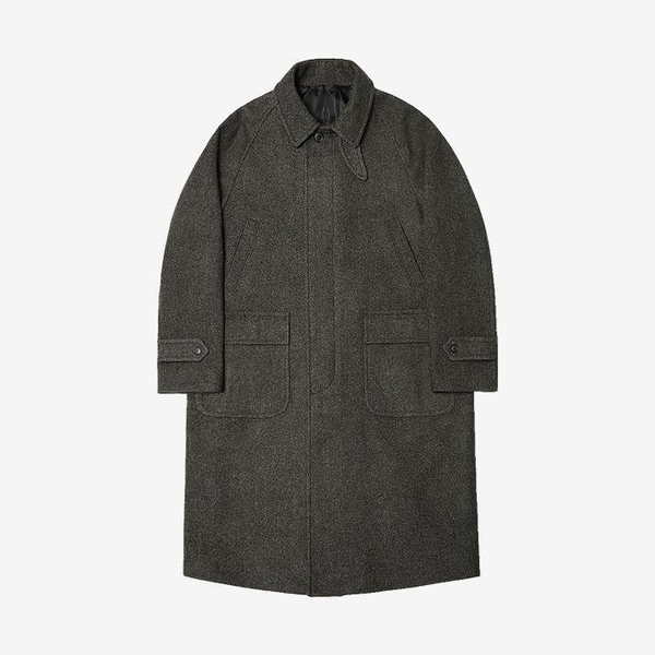 170 Twill Check Wool Balmacaan Coat (Charcoal)