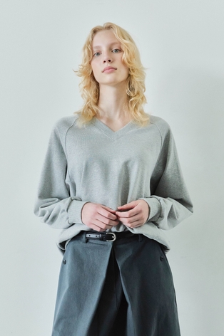 V-NECK SWEAT SHIRTS / MELANGE GREY