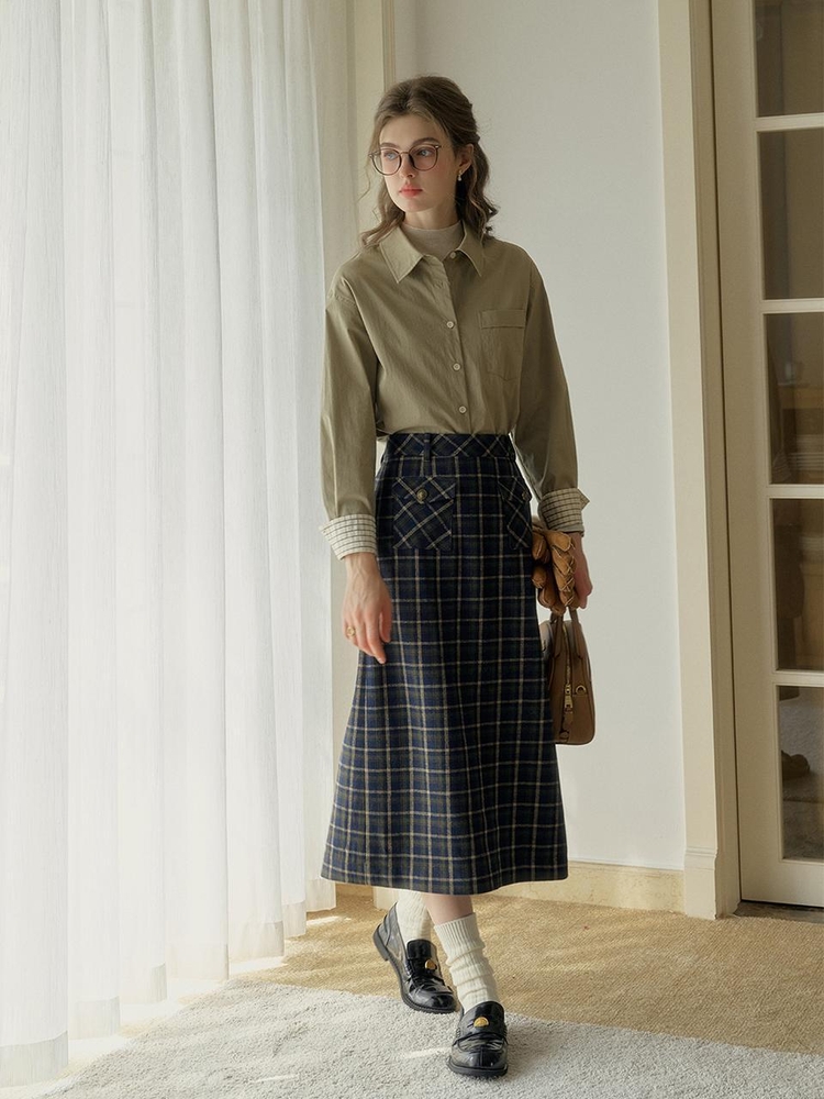 11/22예약배송_SR_Vintage plaid a-line skirt