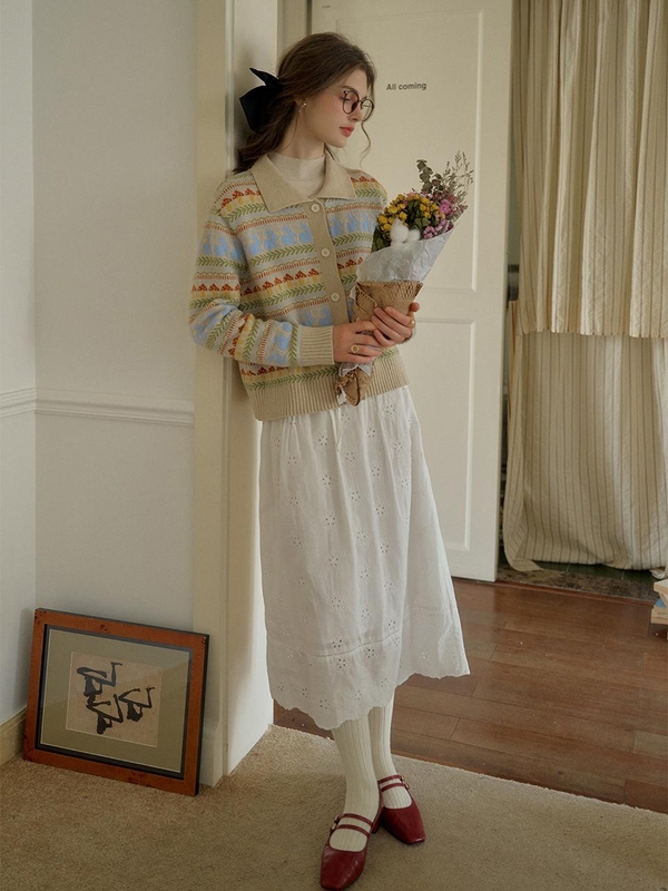 SR_Gentle wool pattern knit cardigan