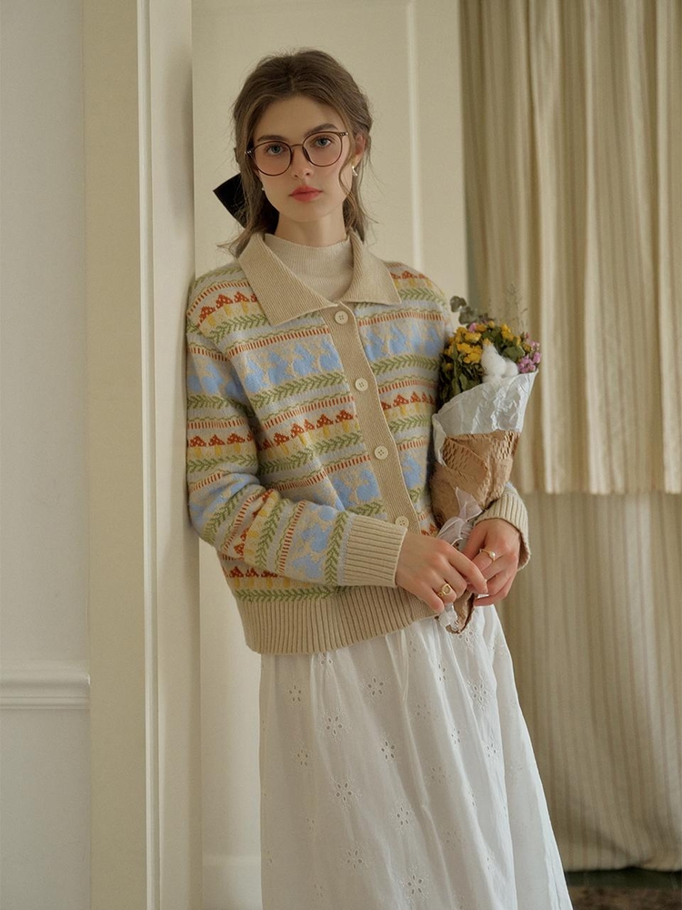 SR_Gentle wool pattern knit cardigan