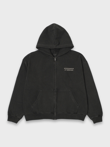 PAINT DROP ZIP HOODIE PIGMENT DYED - CHARCOAL