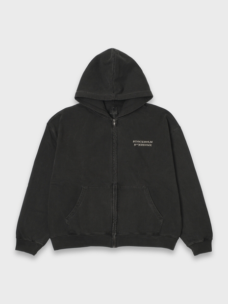 PAINT DROP ZIP HOODIE PIGMENT DYED - CHARCOAL